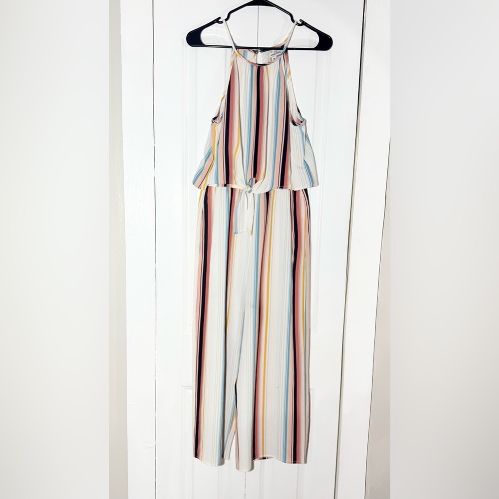 Speechless Romper Jumpsuit Size M Striped Halter Tie Front Wide Leg Boho - Picture 2 of 8